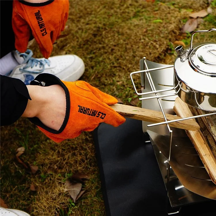 Luvas CLS para Churrasco em Couro Dividido - Luvas de Proteção para Camping e Grelhar, Isolantes de Calor e Anti-Queimadura