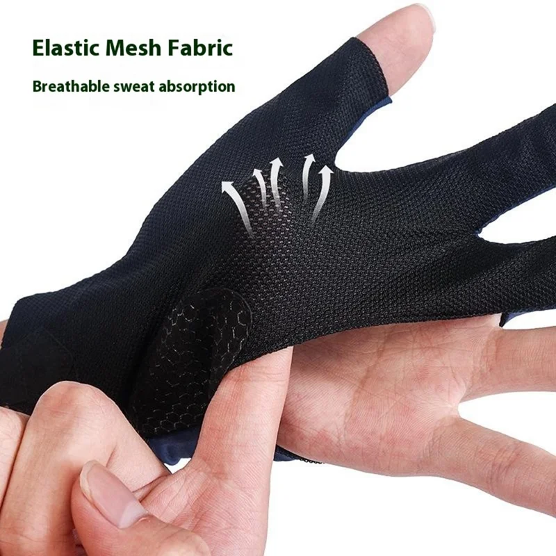 GL060 1Pc Snooker Billiards Glove 3 Finger Breathable Anti-Slip Wear-Resistant Glove - Blue Left Hand / L