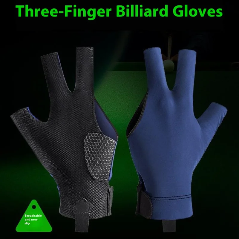 GL060 1Pc Snooker Billiards Glove 3 Finger Breathable Anti-Slip Wear-Resistant Glove - Blue Left Hand / L