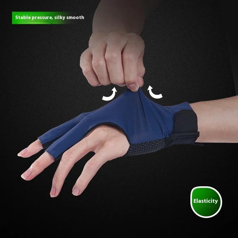 GL060 1Pc Snooker Billiards Glove 3 Finger Breathable Anti-Slip Wear-Resistant Glove - Blue Left Hand / L
