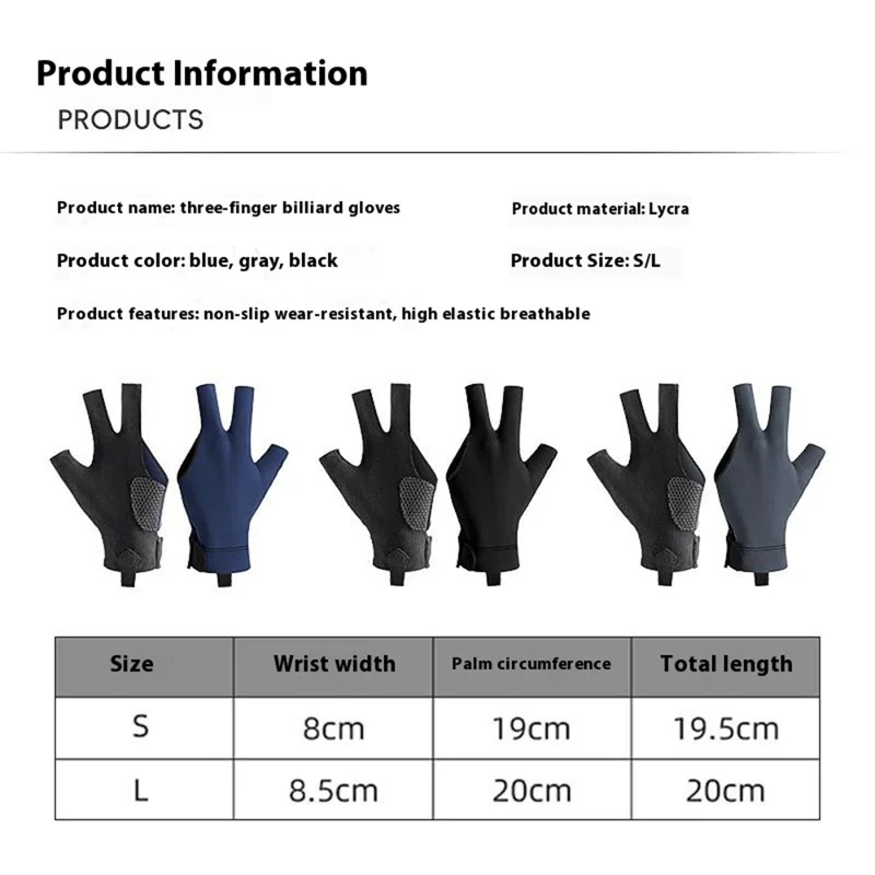 GL060 1Pc Snooker Billiards Glove 3 Finger Breathable Anti-Slip Wear-Resistant Glove - Blue Left Hand / L