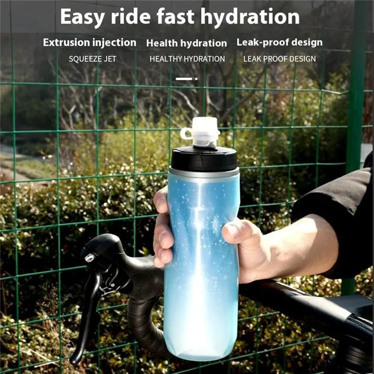 ESLNF YLB-23 PP5 Isolierte Fahrrad-Wasserflasche Fluoreszierender Squeeze-Sportbecher (BPA-frei, Ohne FDA) - Schlichte Linien