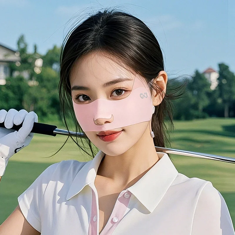 GOLOVEJOY XTJ155 Sun Protection Golf Face Mask Outdoor Sports Breathable Ice Silk Anti UV Face Shield - Sand Pink