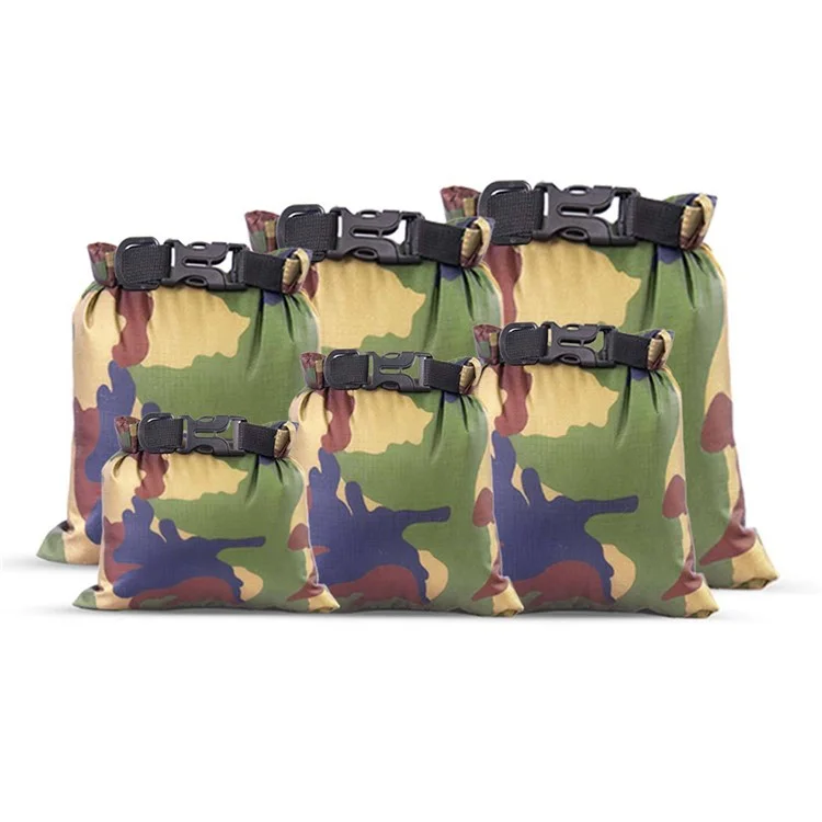 6Pcs / Set Outdoor IPX3 Waterproof Storage Bags Roll Top Closure Dry Sacks, 1.5L / 2.5L / 3L / 3.5L / 5L / 8L
