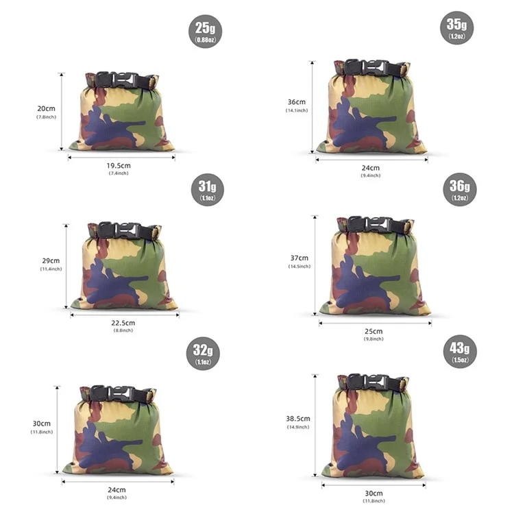 6Pcs / Set Outdoor IPX3 Waterproof Storage Bags Roll Top Closure Dry Sacks, 1.5L / 2.5L / 3L / 3.5L / 5L / 8L