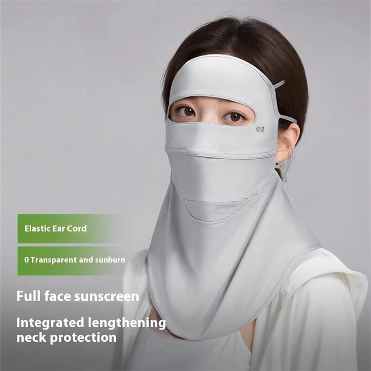 GOLOVEJOY XTJ153 Maschera protettiva viso integrale per donna Estate Traspirante Facekini in seta ghiacciata con protezione collo estesa - Grigio chiaro