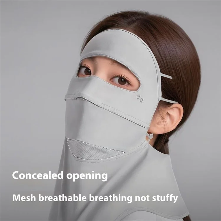 GOLOVEJOY XTJ153 Maschera protettiva viso integrale per donna Estate Traspirante Facekini in seta ghiacciata con protezione collo estesa - Grigio chiaro