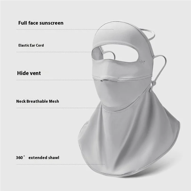 GOLOVEJOY XTJ153 Maschera protettiva viso integrale per donna Estate Traspirante Facekini in seta ghiacciata con protezione collo estesa - Grigio chiaro