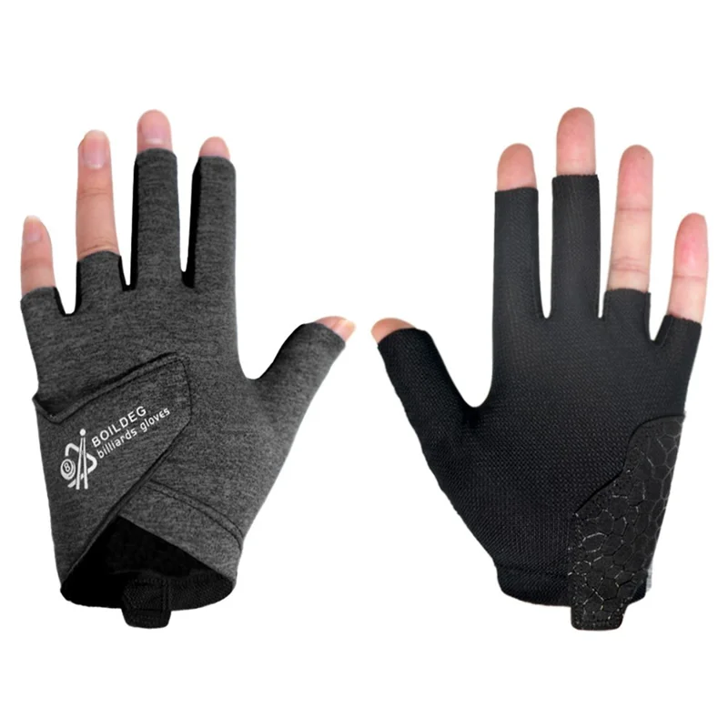 BOILDEG M042234MMC Guante Profesional de Billar para Mano Izquierda, Transpirable y Antideslizante, Medio Dedo, Talla L - Negro