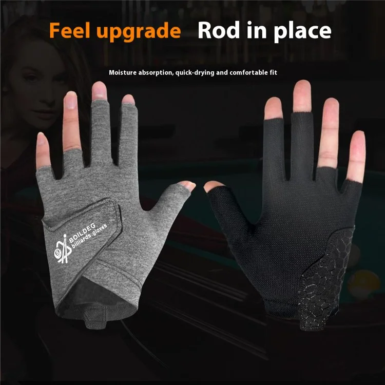 BOILDEG M042234MMC Guante Profesional de Billar para Mano Izquierda, Transpirable y Antideslizante, Medio Dedo, Talla L - Negro