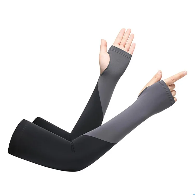 FZXT019 1 Par de Mangas para Braço de Seda de Gelo Fino de Verão, Proteção UV com Design de Abertura para Polegar, Mangas para Esportes Externos - Preto