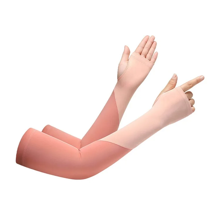 FZXT019 1 Pair Summer Thin Ice Silk Arm Sleeves Cooling UV Protection Thumbhole Design Outdoor Sports Sleeves - Orange