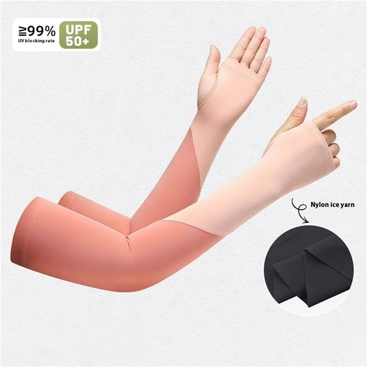 FZXT019 1 Pair Summer Thin Ice Silk Arm Sleeves Cooling UV Protection Thumbhole Design Outdoor Sports Sleeves - Orange