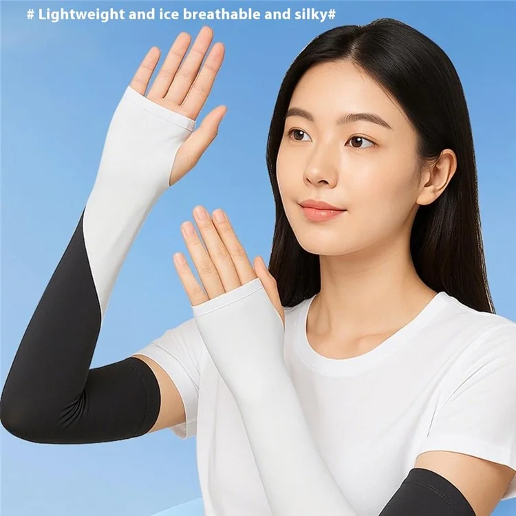 FZXT019 1 Pair Summer Thin Ice Silk Arm Sleeves Cooling UV Protection Thumbhole Design Outdoor Sports Sleeves - Orange