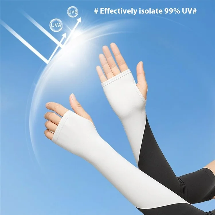 FZXT019 1 Pair Summer Thin Ice Silk Arm Sleeves Cooling UV Protection Thumbhole Design Outdoor Sports Sleeves - Orange