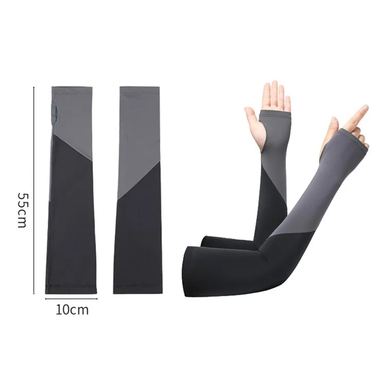 FZXT019 1 Pair Summer Thin Ice Silk Arm Sleeves Cooling UV Protection Thumbhole Design Outdoor Sports Sleeves - Orange