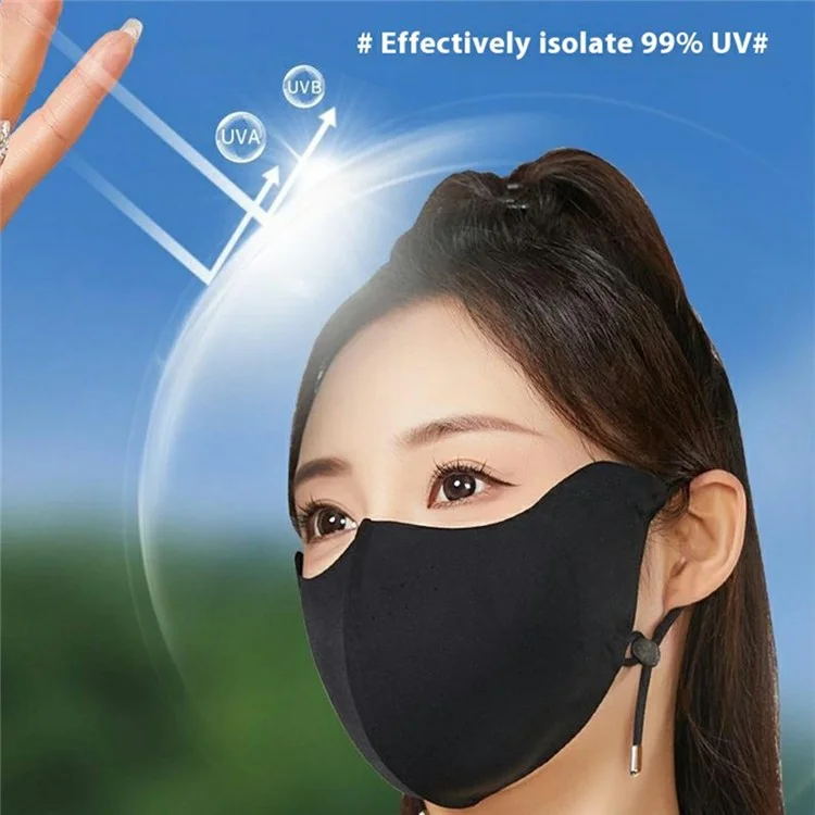 Ice Silk Face Mask Women Cycling UV Protection Eye Corner Shield Adjustable Ear Loops Mask - Black