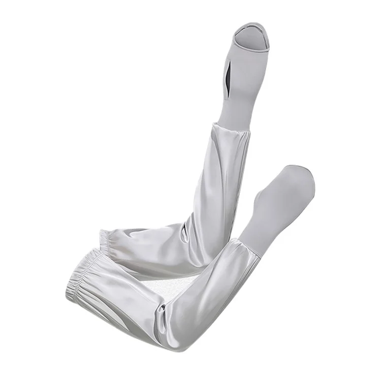 1 Pair Summer Sun Protection Arm Sleeves Outdoor Activities Loose Elastic Ice Silk Sleeve with Hand Protection Design - Grey