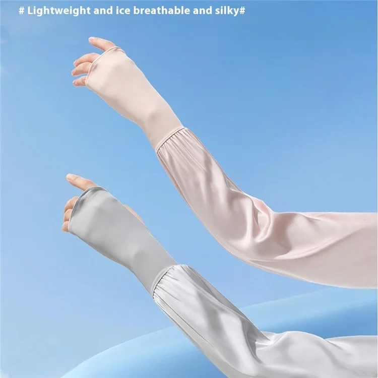 1 Pair Summer Sun Protection Arm Sleeves Outdoor Activities Loose Elastic Ice Silk Sleeve with Hand Protection Design - Grey