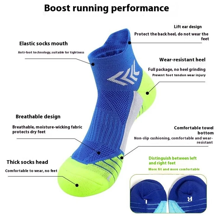 PORFIN JCB3020 Laufsocken Sommer Sportstrümpfe Schnelltrocknend Rutschfest Knöchelsocken, Größe L: 39-44 - Seebläue