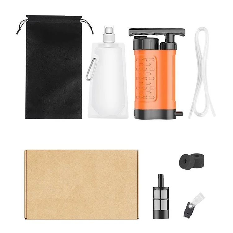 K8188 Portable Water Filter System for Outdoor Survival Emergency Water Pump Filtration Purifier (BPA Free, No FDA) - Orange