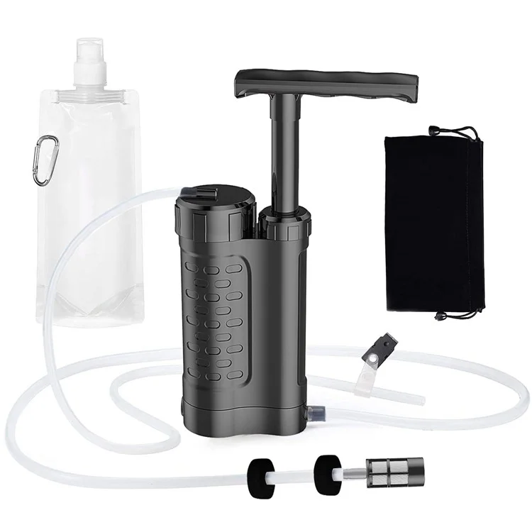 K8188 Tragbares Wasserfiltersystem für Outdoor-Überlebensnotfälle Wasserpumpe Filtration Reiniger (BPA-frei, Kein FDA) - Schwarz