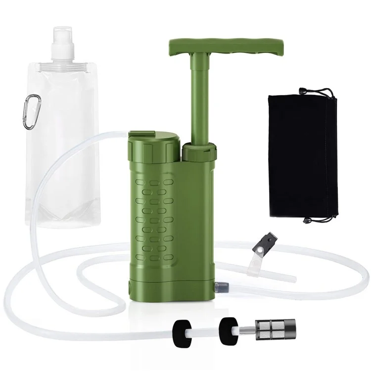 K8188 Portable Water Filter System for Outdoor Survival Emergency Water Pump Filtration Purifier (BPA Free, No FDA) - Army Green