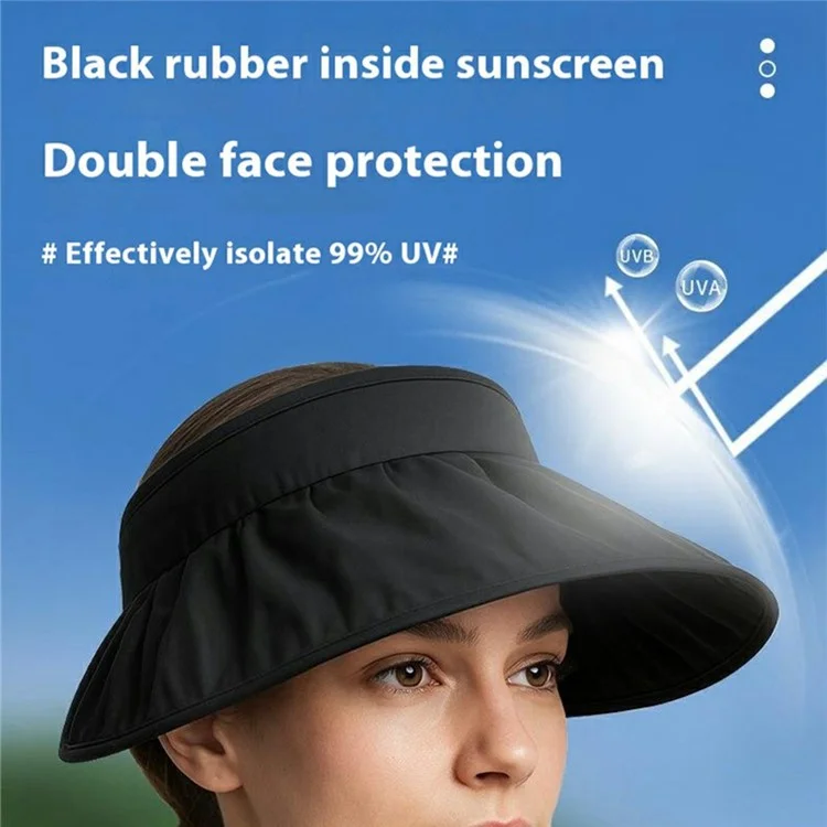 BKKDM Casquette-visière noire doublée de vinyle, protection UV, grand bord, pliable, imperméable, chapeau de soleil - Rose
