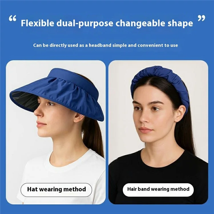 BKKDM Casquette-visière noire doublée de vinyle, protection UV, grand bord, pliable, imperméable, chapeau de soleil - Rose