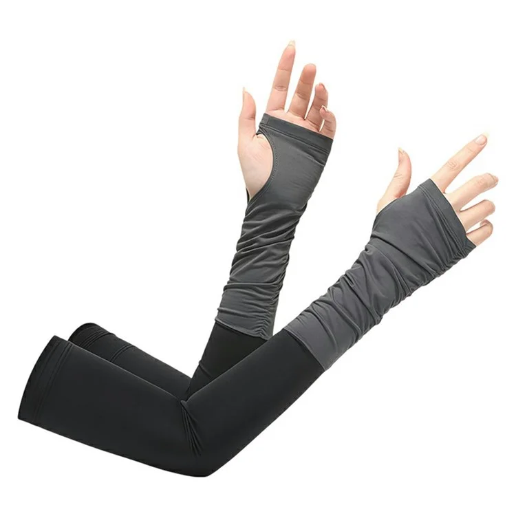 JLFSXT 1 Paar Kühlende Armstulpen Angeln UV-Schutz Atmungsaktive Fingerlose Eis-Seide Sonnenschutz-Ärmel - Schwarz