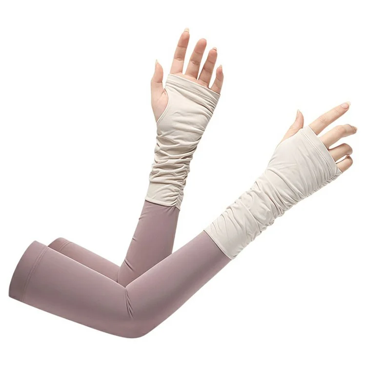JLFSXT 1 Pair Cooling Arm Sleeves Fishing UV Protection Breathable Fingerless Ice Silk Sunscreen Sleeves - Bean Paste Color Color
