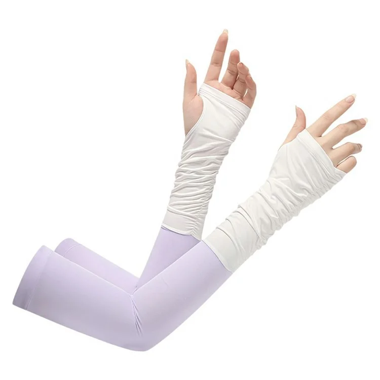 JLFSXT 1 Pair Cooling Arm Sleeves Fishing UV Protection Breathable Fingerless Ice Silk Sunscreen Sleeves - White+Purple