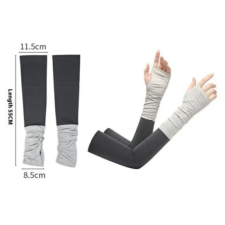 JLFSXT 1 Pair Cooling Arm Sleeves Fishing UV Protection Breathable Fingerless Ice Silk Sunscreen Sleeves - White+Purple
