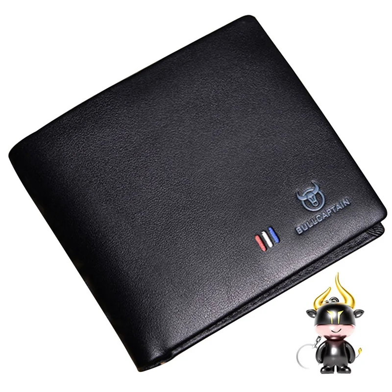 BULLCAPTAIN QB0003 Top Layer Cowhide Leather Wallet Men Bifold Cards Cash Holder with Keychain