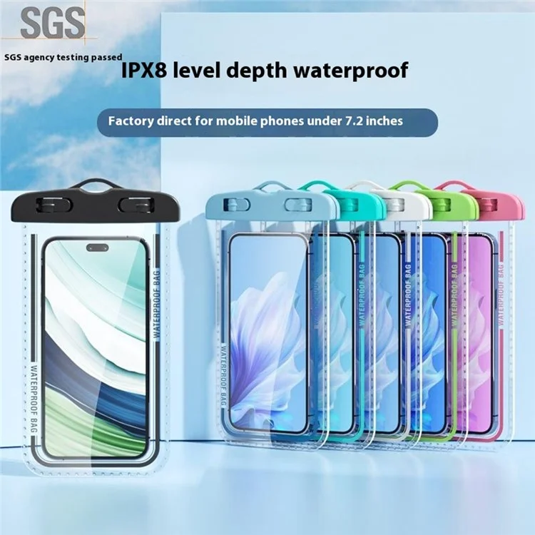 5025 Waterproof 7.2 Inch Phone Pouch IPX8 Touchscreen Swimming Underwater Phone Bag with Lanyard - Black