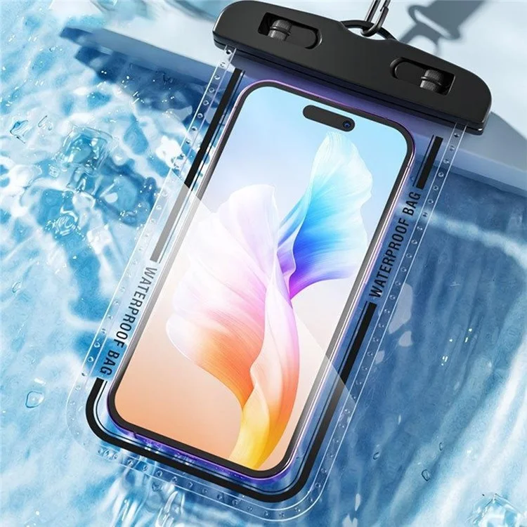 5025 Waterproof 7.2 Inch Phone Pouch IPX8 Touchscreen Swimming Underwater Phone Bag with Lanyard - Black