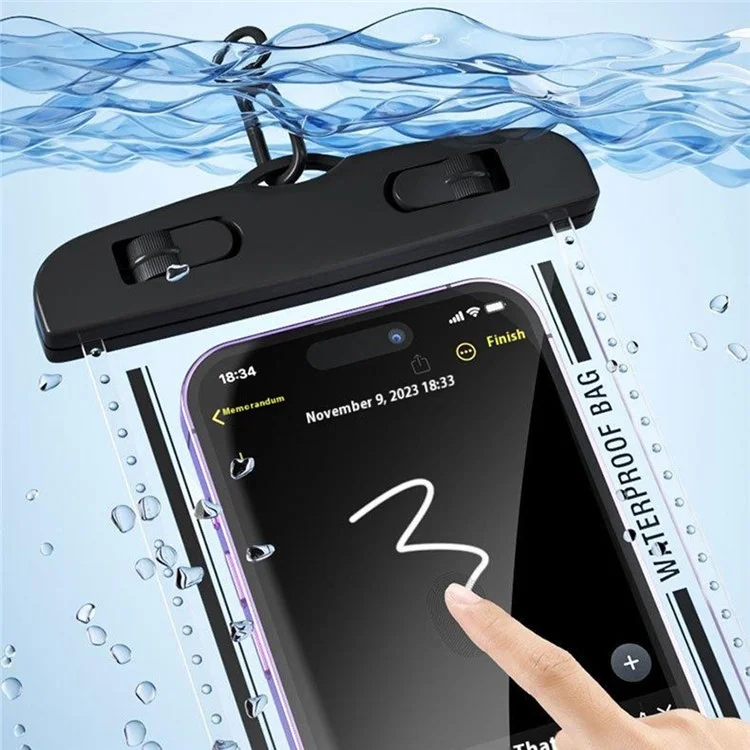5025 Waterproof 7.2 Inch Phone Pouch IPX8 Touchscreen Swimming Underwater Phone Bag with Lanyard - Black