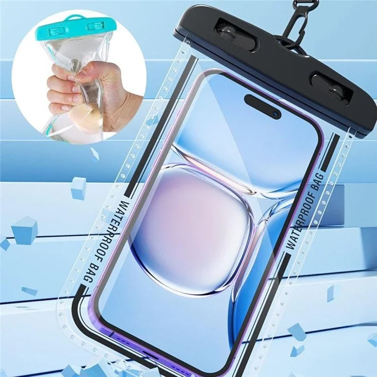 5025 Waterproof 7.2 Inch Phone Pouch IPX8 Touchscreen Swimming Underwater Phone Bag with Lanyard - Black