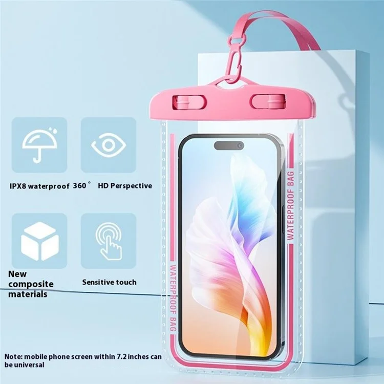 5025 Waterproof 7.2 Inch Phone Pouch IPX8 Touchscreen Swimming Underwater Phone Bag with Lanyard - Pink