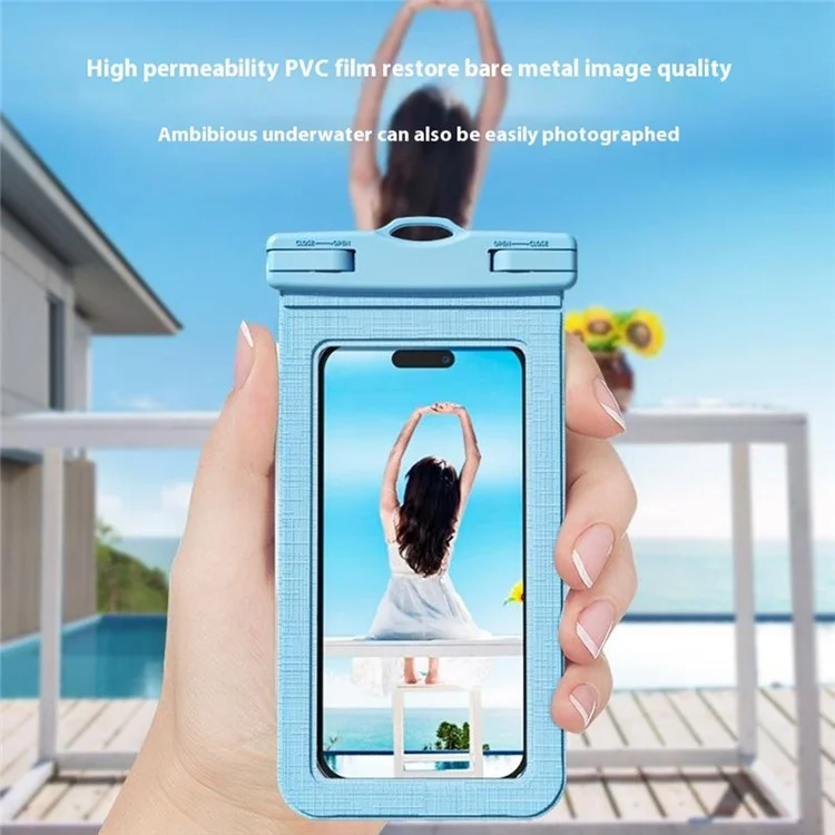 5026 PVC Waterproof 7.2 Inch Phone Pouch IPX8 Touchscreen Swimming Diving Phone Bag with Lanyard - Blue