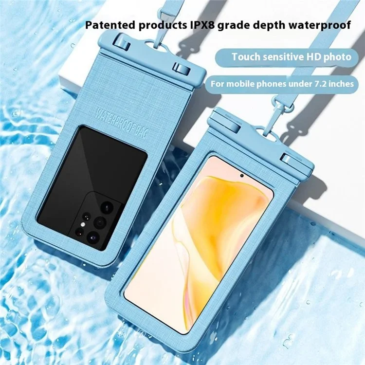 5027 IPX8 Waterproof 7.2 Inch Phone Pouch PVC Touchscreen Swimming Diving Phone Bag with Lanyard - Grey Blue