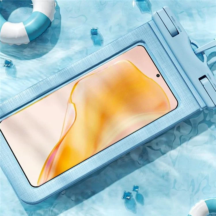 5027 IPX8 Waterproof 7.2 Inch Phone Pouch PVC Touchscreen Swimming Diving Phone Bag with Lanyard - Grey Blue