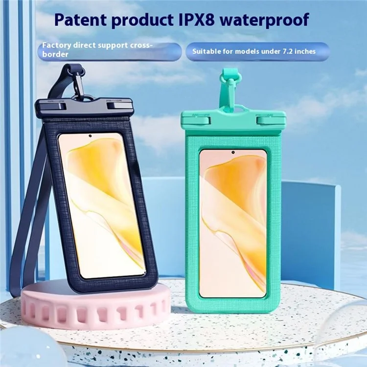 5027 IPX8 Waterproof 7.2 Inch Phone Pouch PVC Touchscreen Swimming Diving Phone Bag with Lanyard - Grey Blue