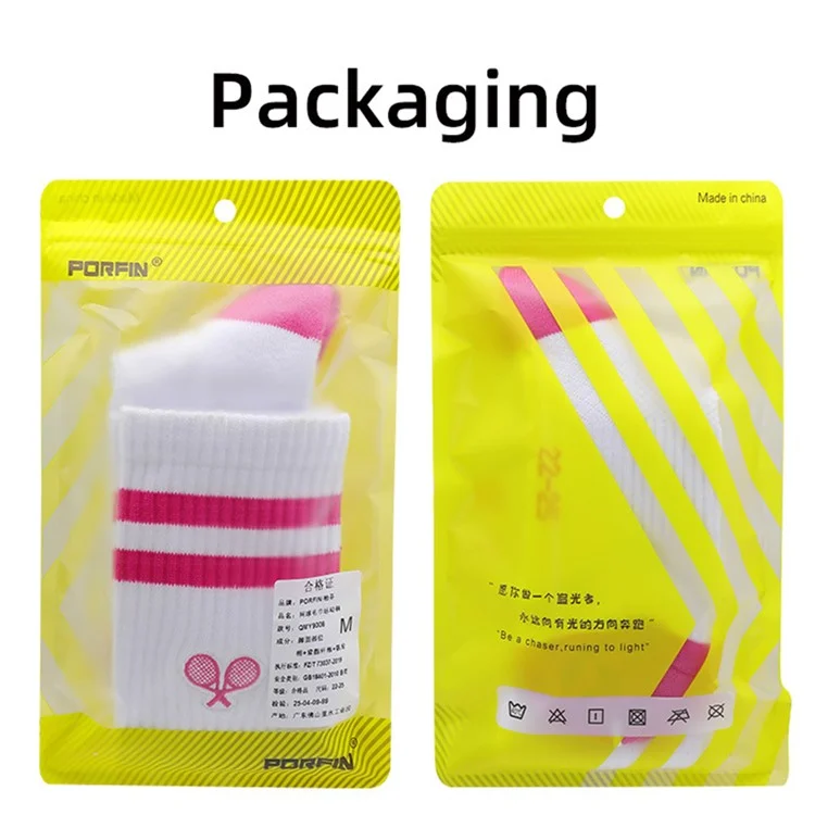 PORFIN 1 Pair Tennis Racket Embroidery Compression Sports Socks Breathable Mesh Long Tube Socks, Size M - White+Purple+Pink