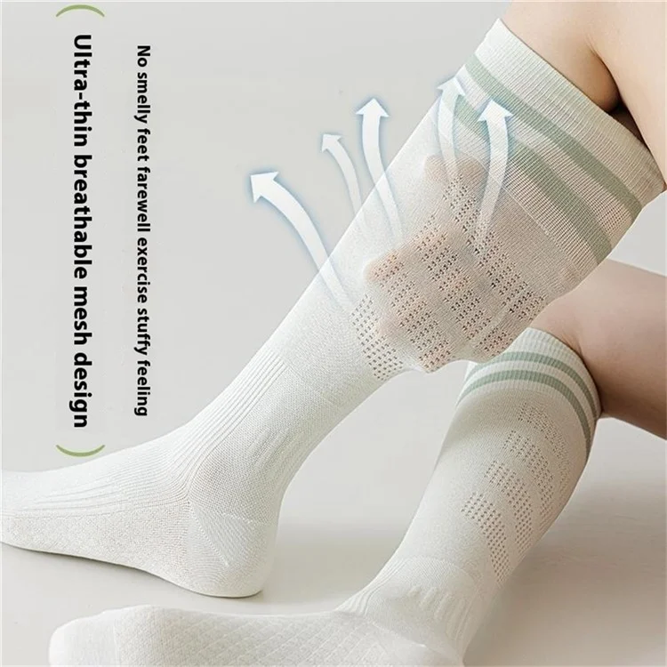 PORFIN 1 Pair Tennis Racket Embroidery Compression Sports Socks Breathable Mesh Long Tube Socks, Size M - White+Purple+Pink