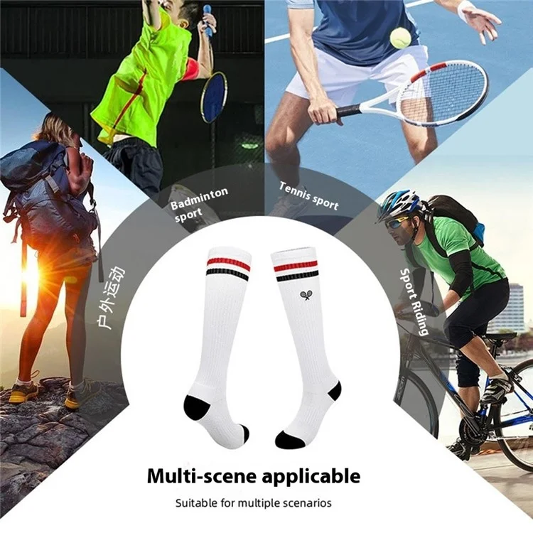 PORFIN 1 Pair Tennis Racket Embroidery Compression Sports Socks Breathable Mesh Long Tube Socks, Size M - White+Purple+Pink