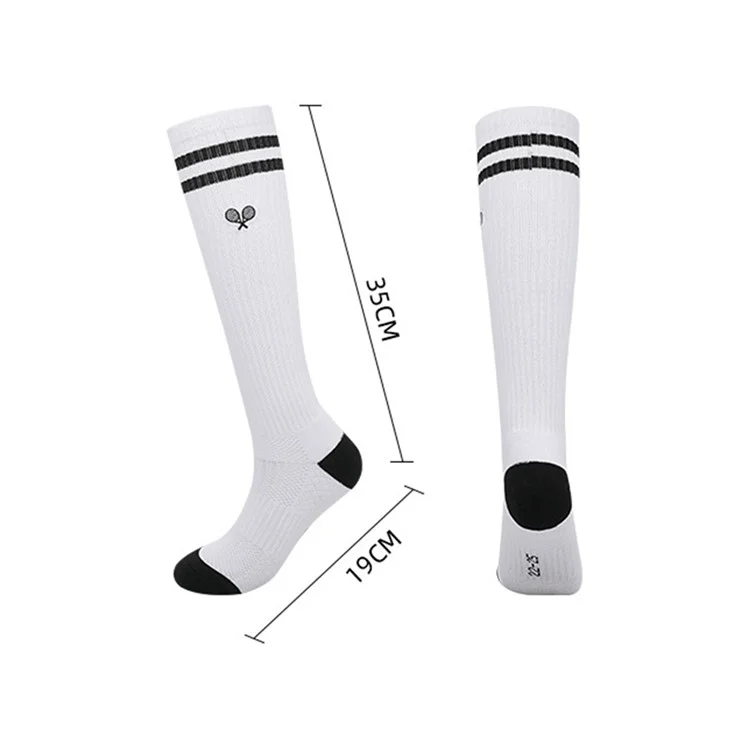 PORFIN 1 Pair Tennis Racket Embroidery Compression Sports Socks Breathable Mesh Long Tube Socks, Size M - White+Purple+Pink