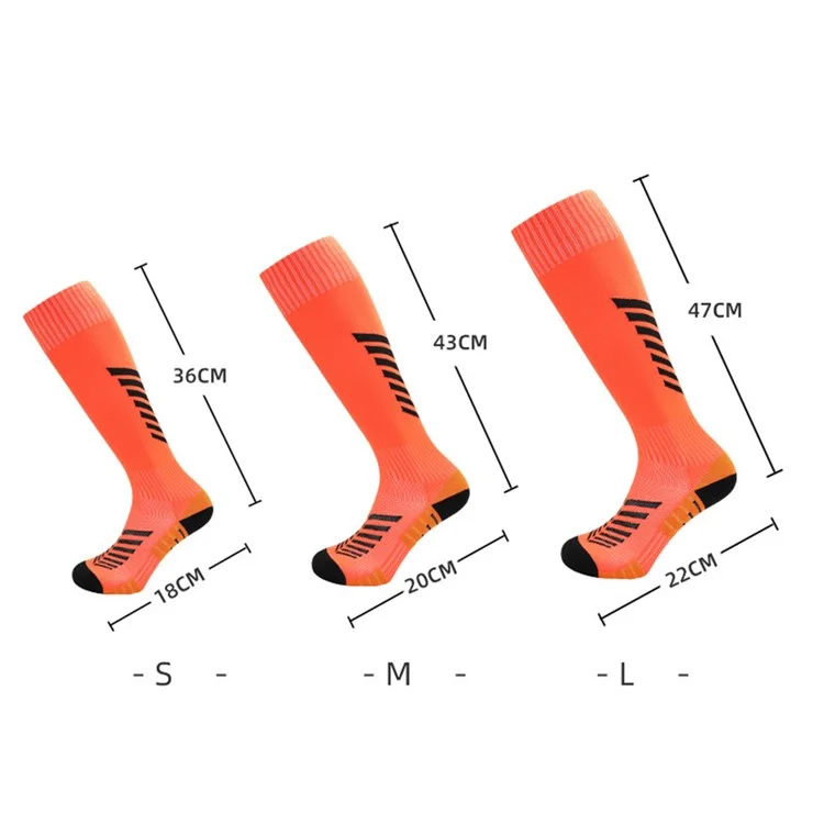 PORFIN 1 Paar Sommer Lange Fußballsocken Herren Schnell Trocknend Rutschfest Hohe Röhrensocken mit Frottee-Sohle, Größe S - Dunkelblau+Weiß