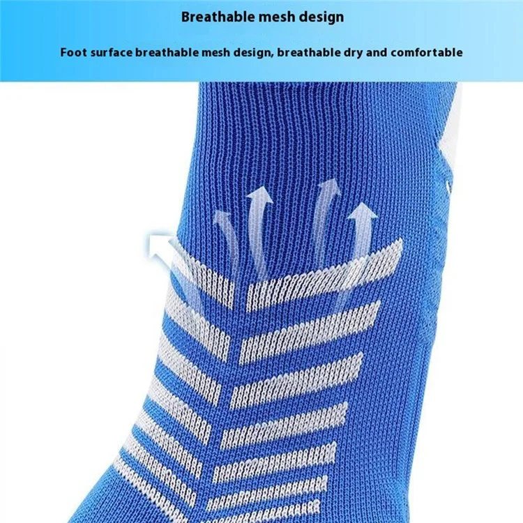 PORFIN 1 Par de Meias de Futebol Longas de Verão para Homens, Secagem Rápida, Antiderrapantes, Cano Alto com Fundo de Toalha, Tamanho G - Azul Escuro+Branco