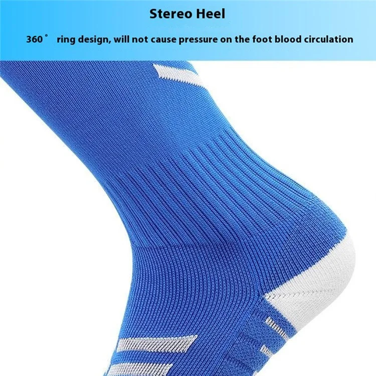 PORFIN 1 Par de Meias de Futebol Longas de Verão para Homens, Secagem Rápida, Antiderrapantes, Cano Alto com Fundo de Toalha, Tamanho G - Azul Escuro+Branco